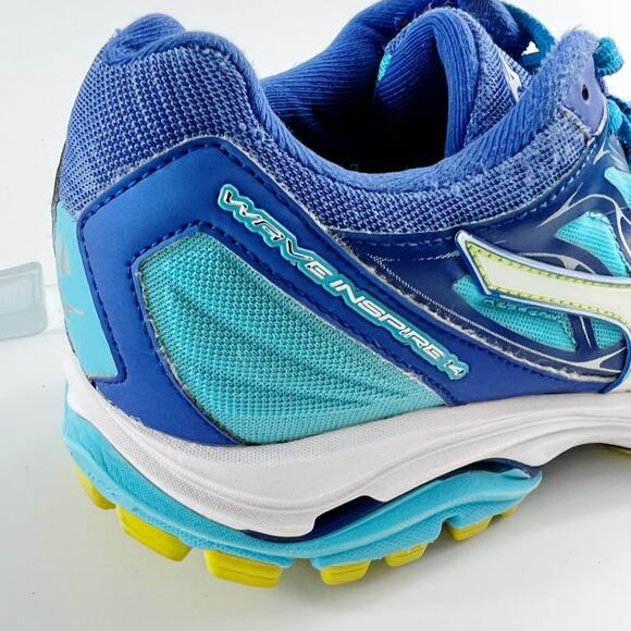Mizuno Wave Inspire 14 Running Shoes Sneakers Blue Yellow Women 10 - Picture 12 of 16